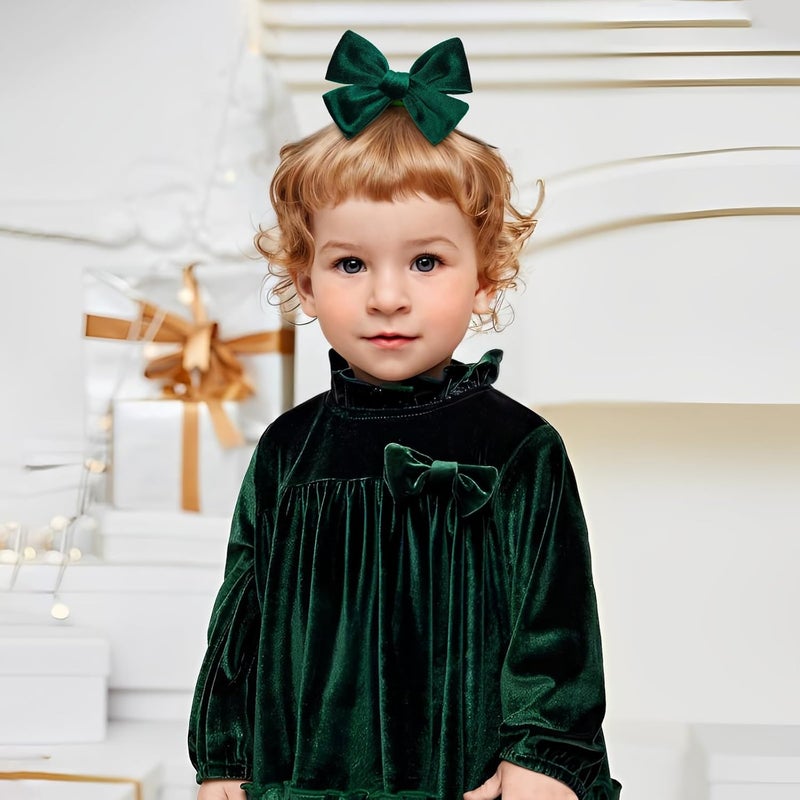 ONENINEDREAM Christmas Baby Bows Handmade Velvet Headbands Tied Bow Elastic Nylon Hair Accessories for Baby Girls Newborn Infant 2 Pcs Christmas Gift Red Green - Image 2